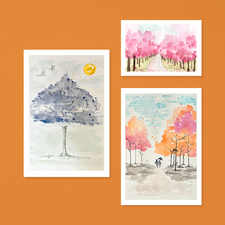 Aquarell: Baum und Wald