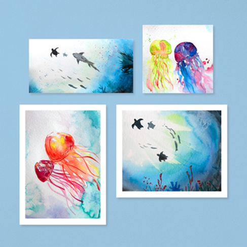 Aquarell: Unterwasserwelt