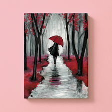 Frau mit rotem Schirm