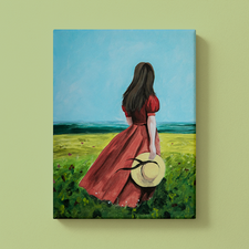 Frau mit rotem Kleid