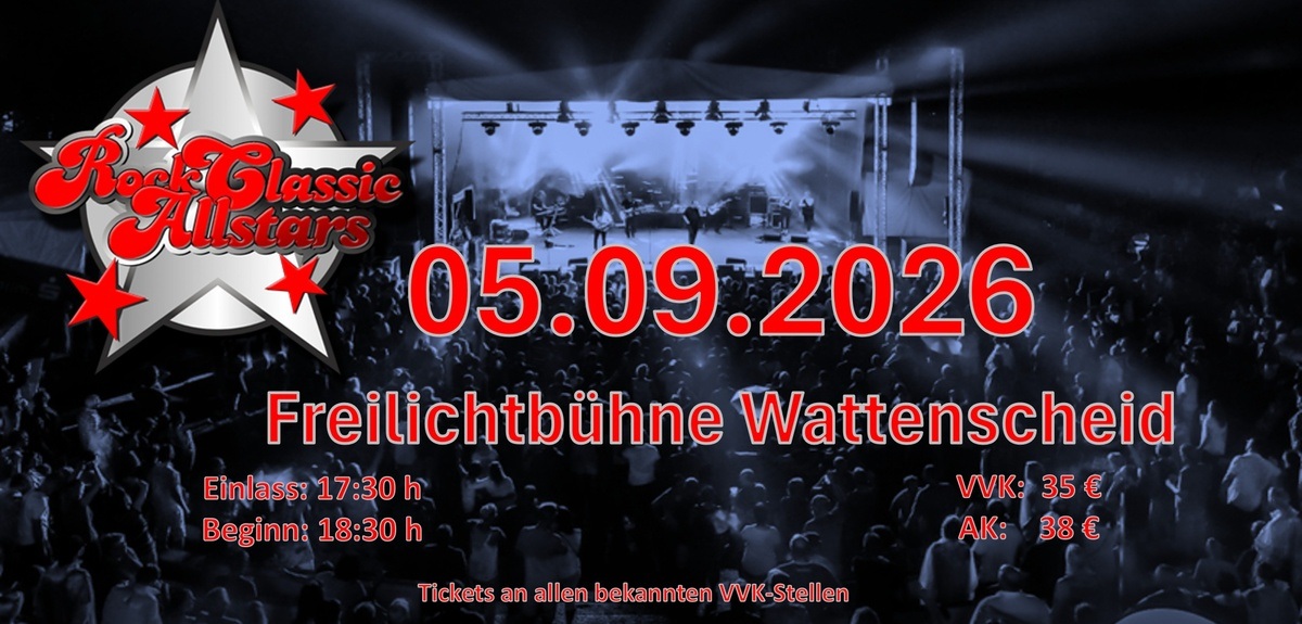 Titelbild der Veranstaltung 25 Jahre Rock Classic Allstars - The final countdown- die Sommerparty in der Freilichtbühne Wattenscheid