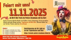 Karnevalsparty im Peters Brauhaus am 11.11. mit DJ Bert