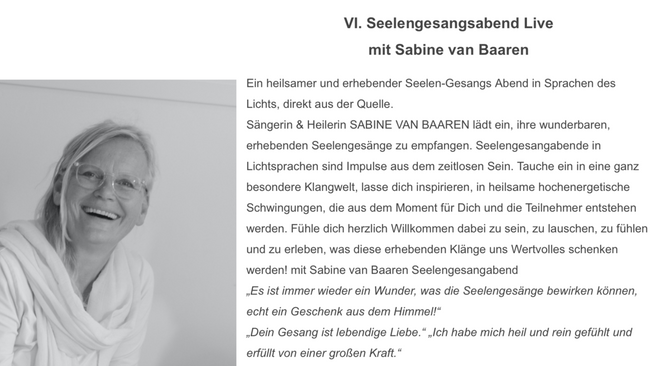 Seelengesangabend in Rheinbach mit Sängerin und Heilerin Sabine van Baaren