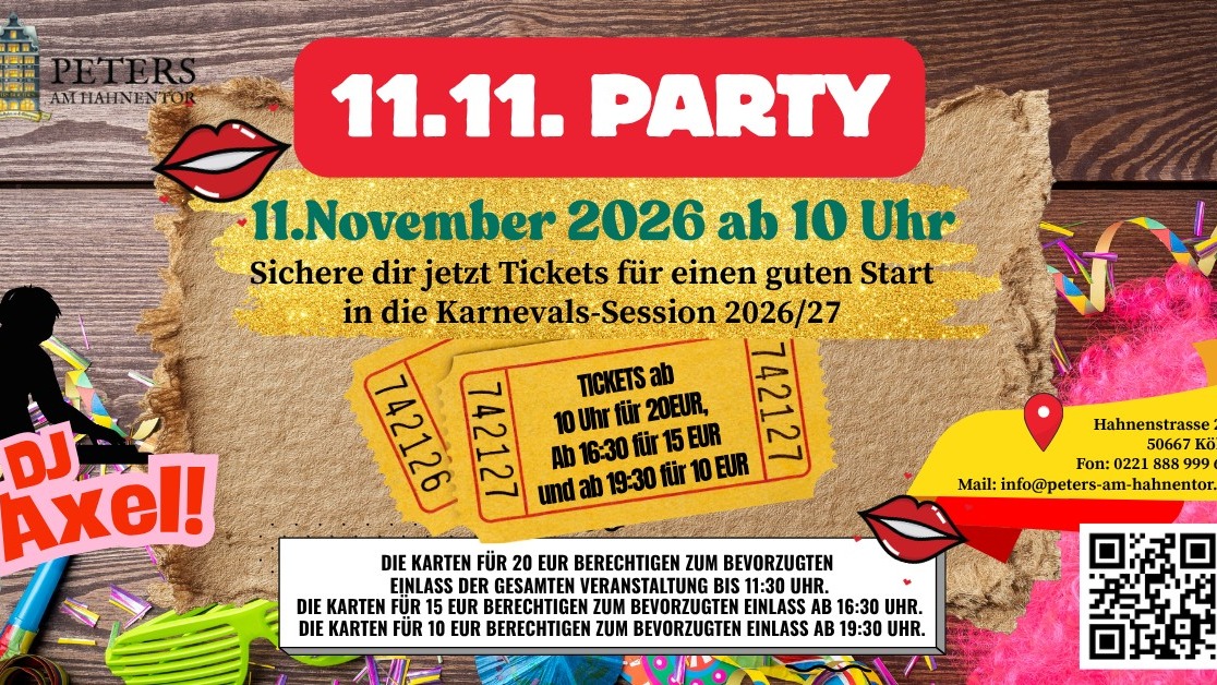 Große Karnevalsparty am 11.11.2026 mit Dj Axel.