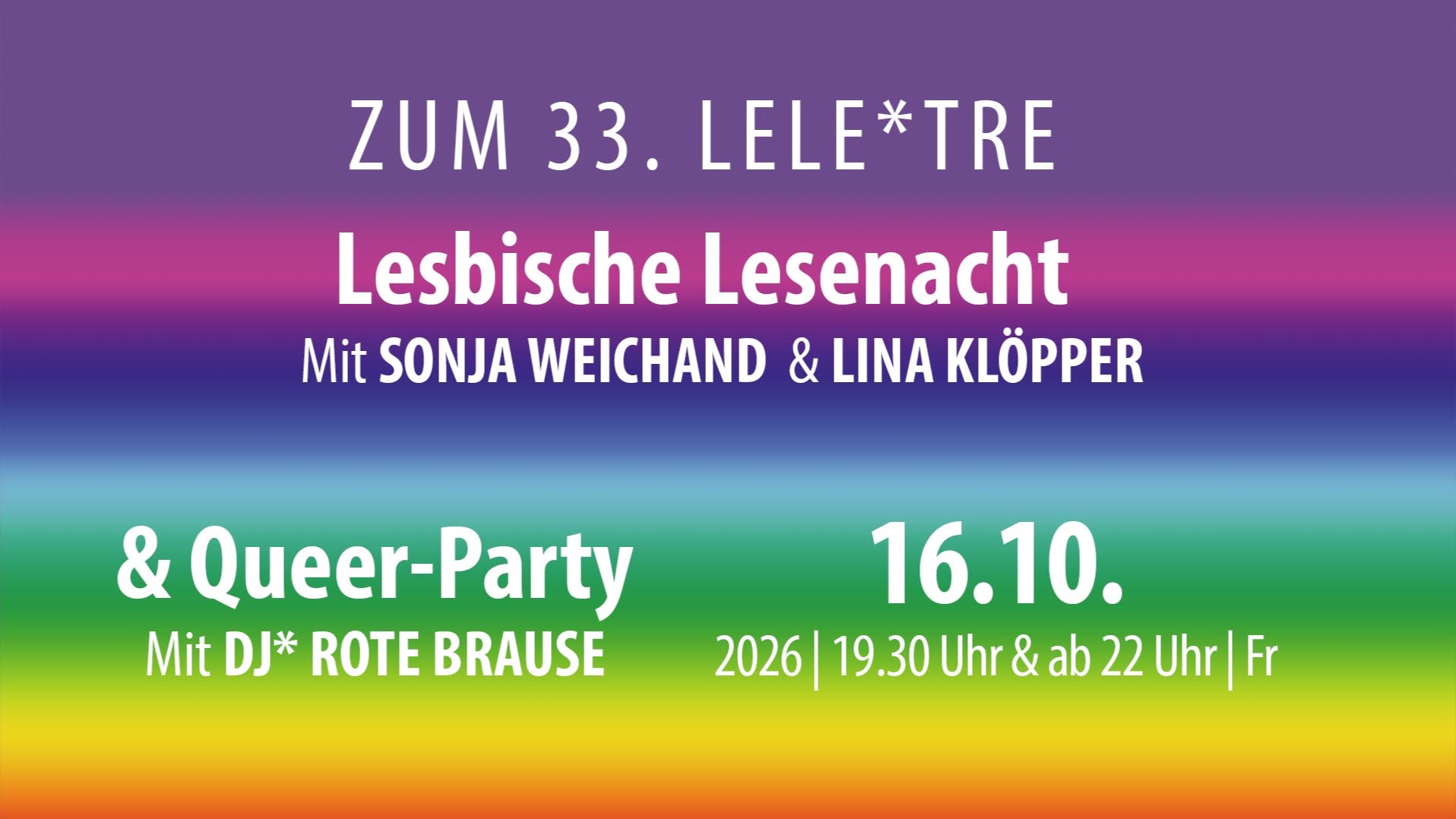 Lesbische Lesenacht & Queere Party zum 33. Lele*Tre