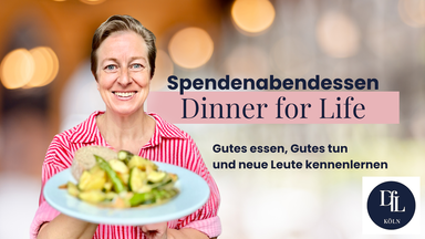 Neue Leute treffen beim Dinner for Life Spendenabendessen