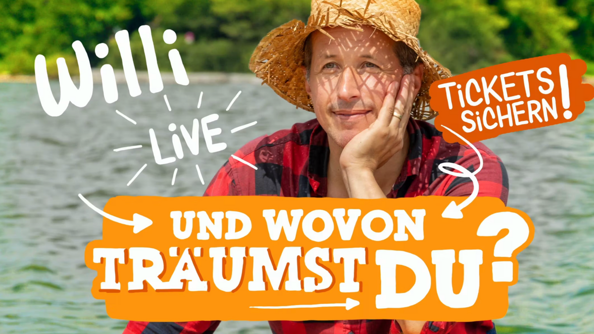 Willi live - UND WOVON TRÄUMST DU? Willi Weitzel (von Willi wills wissen) geht 2026 mit neuer Show auf Tour. Eine Show über Träume, Mut und das Leben. Für alle von 5-99 Jahren.