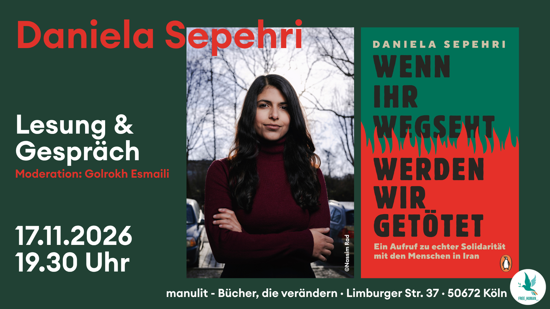 Lesung - "Wenn ihr wegseht, werden wir getötet" von Daniela Sepehri