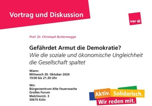 Vortrag und Diskussion mit Prof. Christoph Butterwegge: Gefährdet Armut die Demokratie? Wie die soziale und ökonomische Ungleichheit die Gesellschaft spaltet.