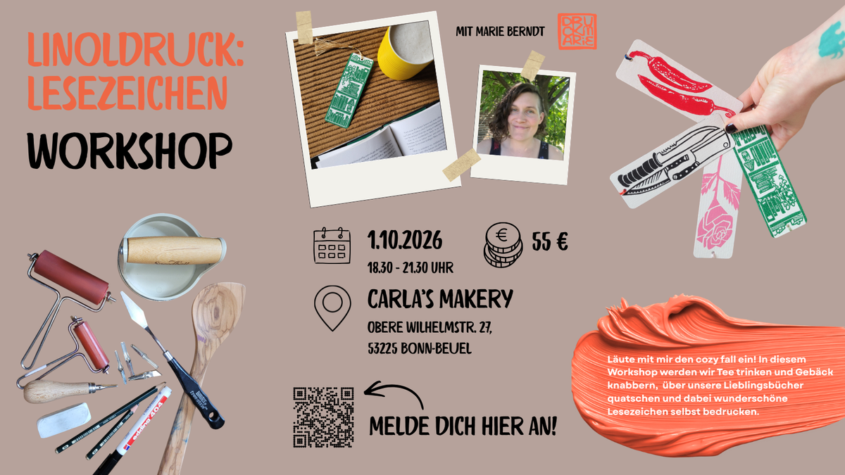 Titelbild der Veranstaltung Linoldruck: Lesezeichen – Workshop