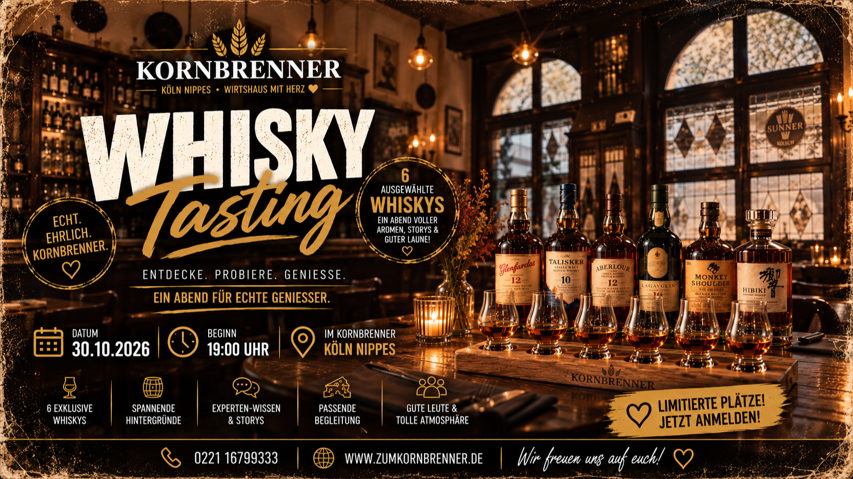 Whisky-Tasting im Kornbrenner | 6 Premium-Whiskys entdecken