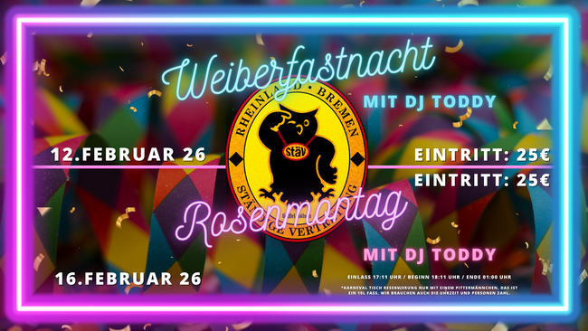 Weiberfastnacht in der StäV Bremen – Kölsche Beats & jecke Stimmung mit DJ Toddy 🎉
