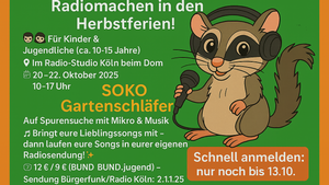 Ferienworkshop Radiomachen  „Soko Gartenschläfer“ für Kinder / Jugendliche, ca. 9/10–15 Jahre, 3 volle Tage betreut