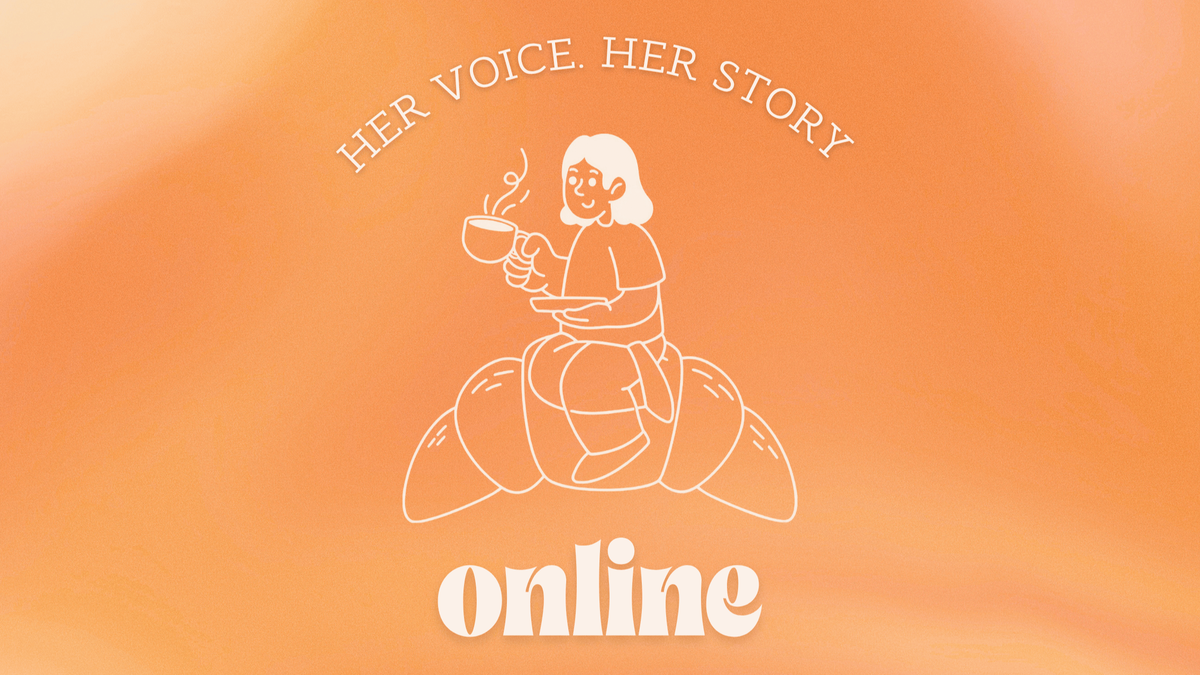 Titelbild der Veranstaltung Her Voice · Her Story LIVE - Ein interaktiver Online-Abend für Frauen mit Impulsvortrag, Austausch in Kleingruppen und Raum für neue Begegnungen.
