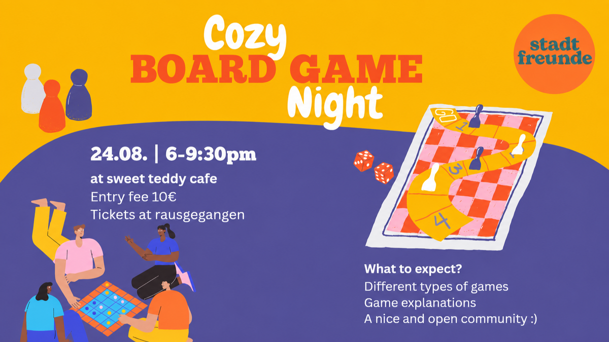 Titelbild der Veranstaltung Cozy and Cute Board Game Night for beginners and friends