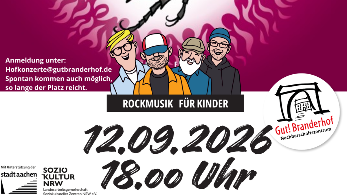 DIE Rockband für Kinder spielt am 12.9. im Gut Branderhof