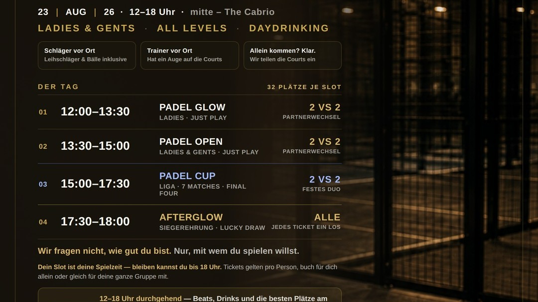 Titelbild der Veranstaltung ALLURE SOCIETY — Padel, Sound & Afterglow