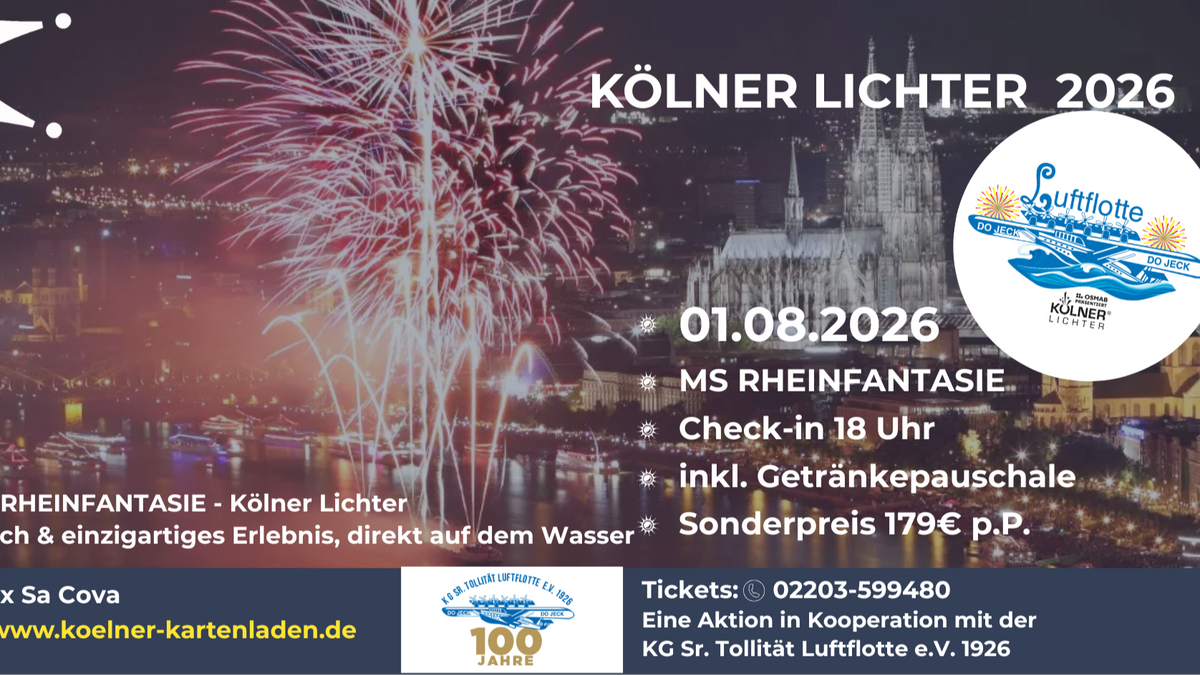 Kölner Lichter an Bord der MS RheinFantasie mit der Luftflotte Köln