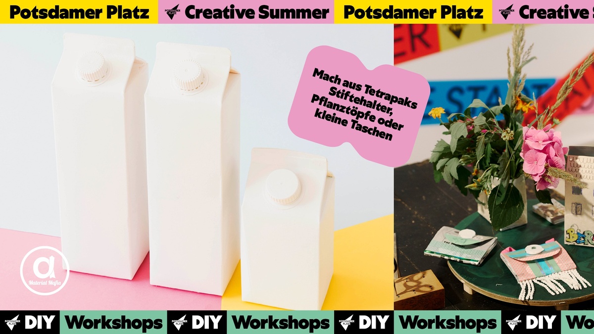 Kostenloser Workshop: Kreative Upcycling-Ideen für Tetrapaks (Cardboard-Upcycling Ideas) | Creative Summer Potsdamer Platz