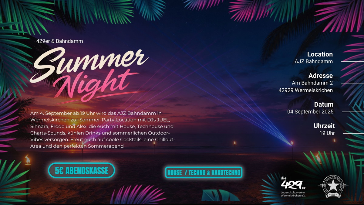 Titelbild der Veranstaltung Techno Party – Summer Party