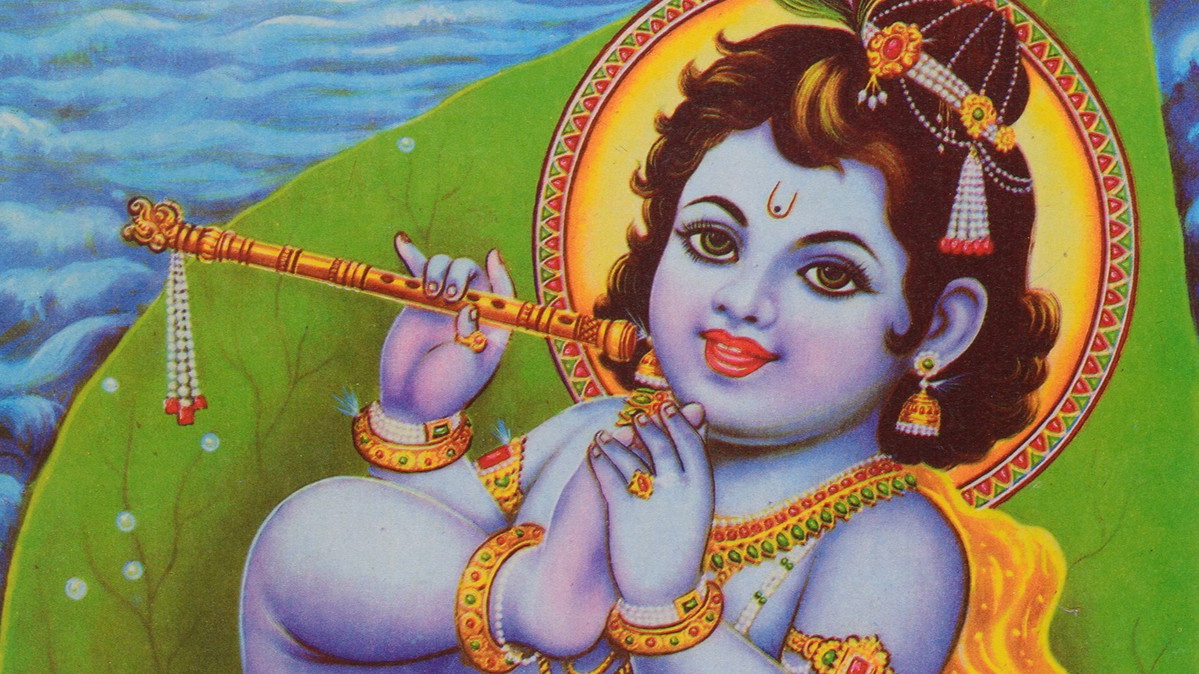 Titelbild der Veranstaltung Familienführung: Baby Krishna. Ein blaues Wunder