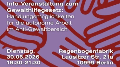 "Gewaltschutz bleibt politisch" - Info-Veranstaltung zum Gewalthilfegesetz im RegenbogenKino