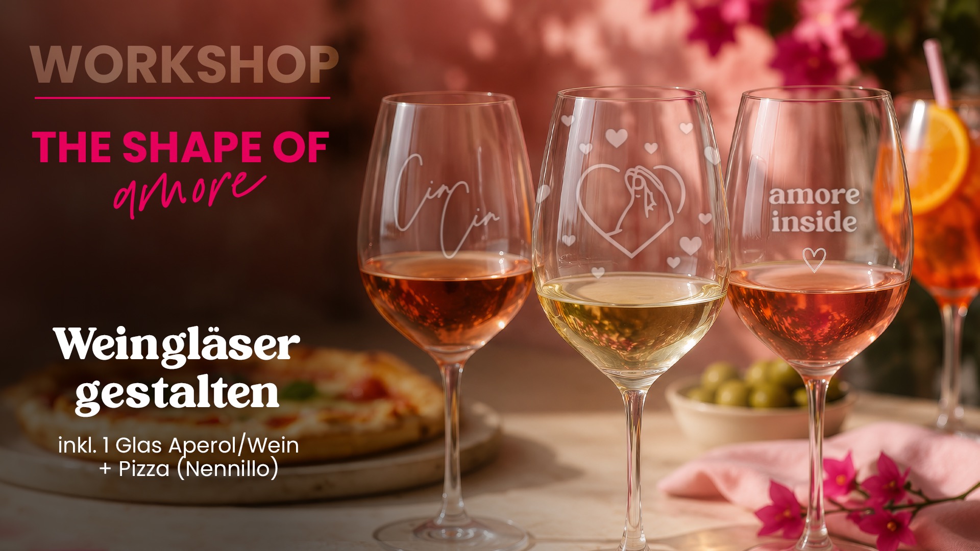 THE SHAPE OF amore - Weingläser gestalten mit Ätzpaste inkl. Aperitif & Pizza