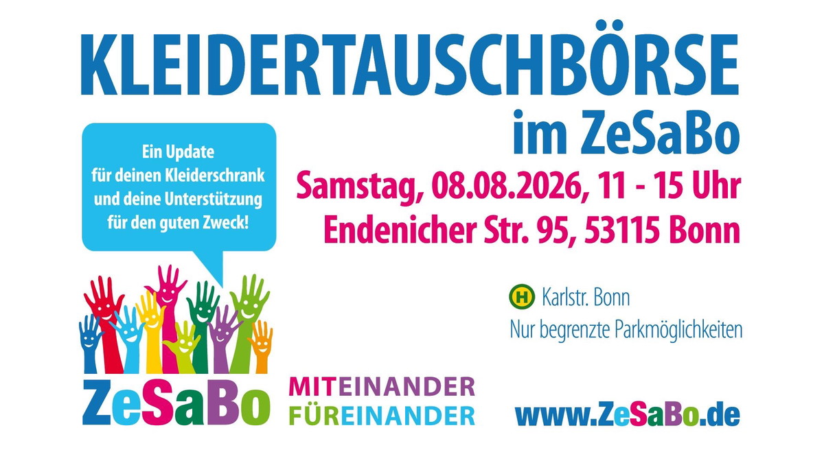 Titelbild der Veranstaltung 👗♻️ Kleidertauschbörse im ZeSaBo – gemeinsam mit dem DRK Bonn