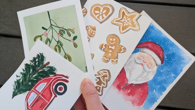 Weihnachtskarten Aquarell Workshop in Frankfurt