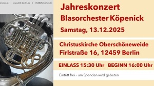 Jahreskonzert vom Blasorchester Köpenick (Eintritt frei)