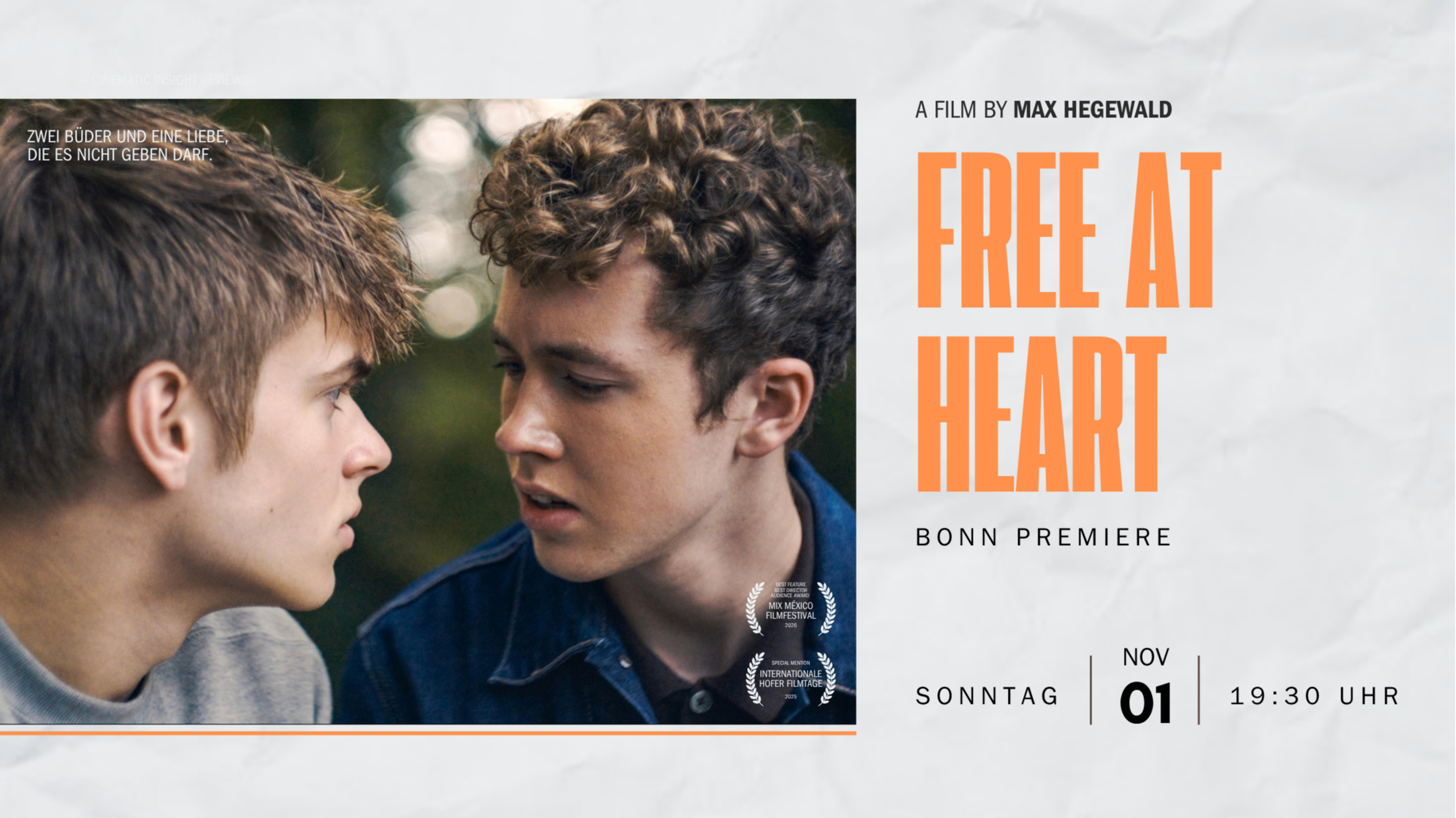 FREE AT HEART – Bonn-Premiere mit Hauptdarsteller (Linus Moog)