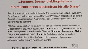 Sommer, Sonne, Lieblingslieder - ein musikalischer Nachmittag für Menschen mit und ohne Demenz