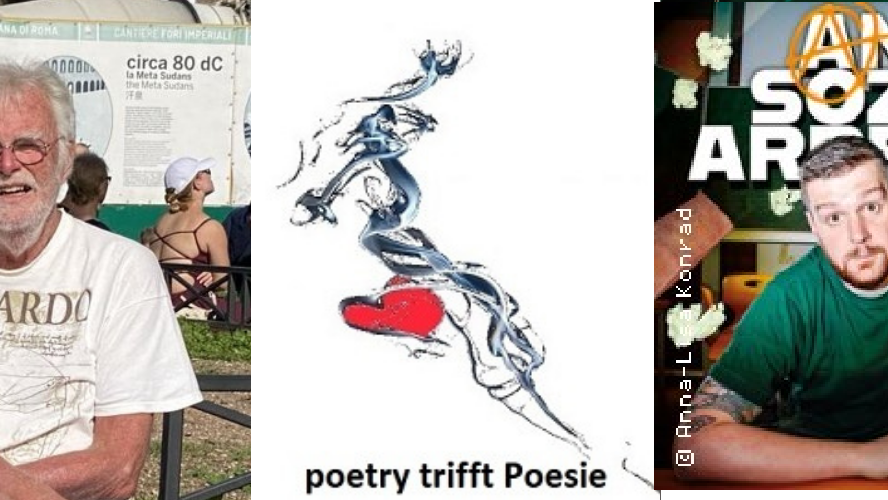 Titelbild der Veranstaltung poetry trifft Poesie Der Slammer Malte Küppers und der Rezitator Wolfgang Wewer zu Gast bei Michael Domas