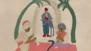 Kunstwerk des Monats: August Macke (Entwurf) und Elisabeth Erdmann-Macke (Stickerei), Orientalistische Szene, 1914