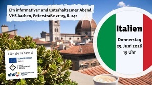 Länderabend Italien: Kurzvorträge, Kulinarisches und Quiz - kostenlos!