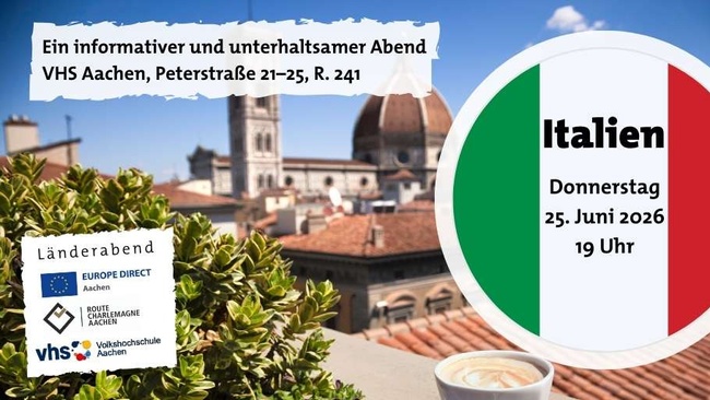 Länderabend Italien: Kurzvorträge, Kulinarisches und Quiz - kostenlos!