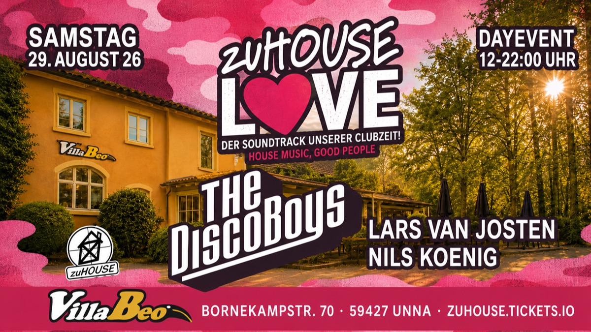 Titelbild der Veranstaltung zuHOUSE LOVE – Day Event mit The Disco Boys
