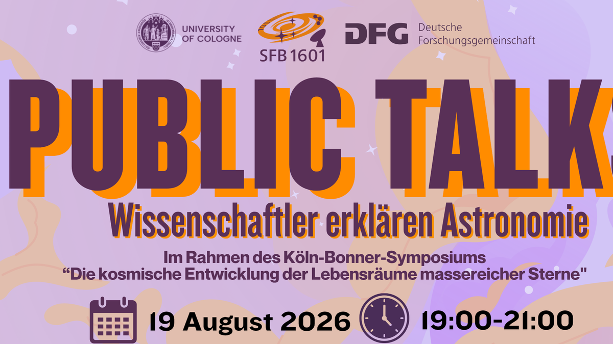 Titelbild der Veranstaltung SFB1601 Public talk: Die kosmische Entwicklung der Lebensräume massereicher Sterne