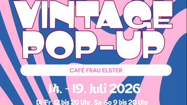 Vintage Pop-Up im Café frau elster