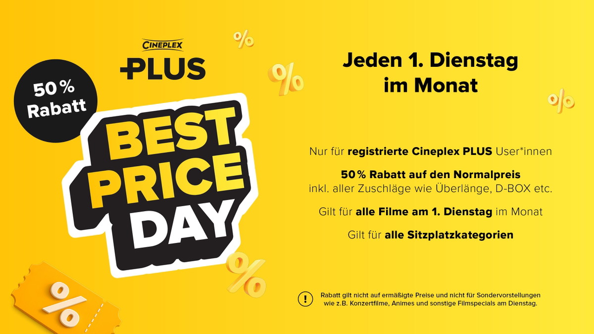 Titelbild der Veranstaltung Cineplex PLUS Best Price Day