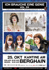 Ich brauche eine Genie #24: Popkultur, Feminismus, Mondscheinpsychose & so:  The Doctorella, the toten Crackhuren im Kofferraum, Toni Kater, Luise Meier (Lesung!), Tell A Vision, Juicy Naturals & Theresa Lehmann (Rede)