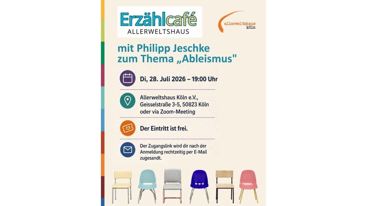 Titelbild der Veranstaltung Erzählcafé zum Thema Ableismus mit Philipp Jeschke