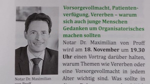 Vortrag: Vorsorgevollmacht, Patientenverfügung, Testament - für jedes Alter wichtig