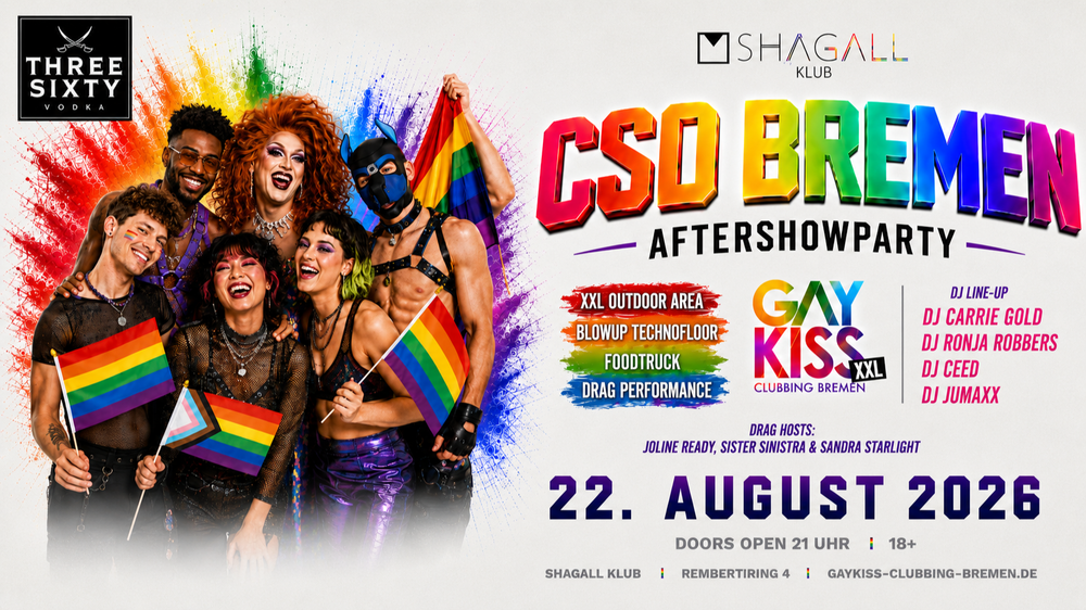DIE GROẞE CSD BREMEN AFTERSHOWPARTY 2026 – NIGHT OF THE PRIDE | GAYKISS XXL