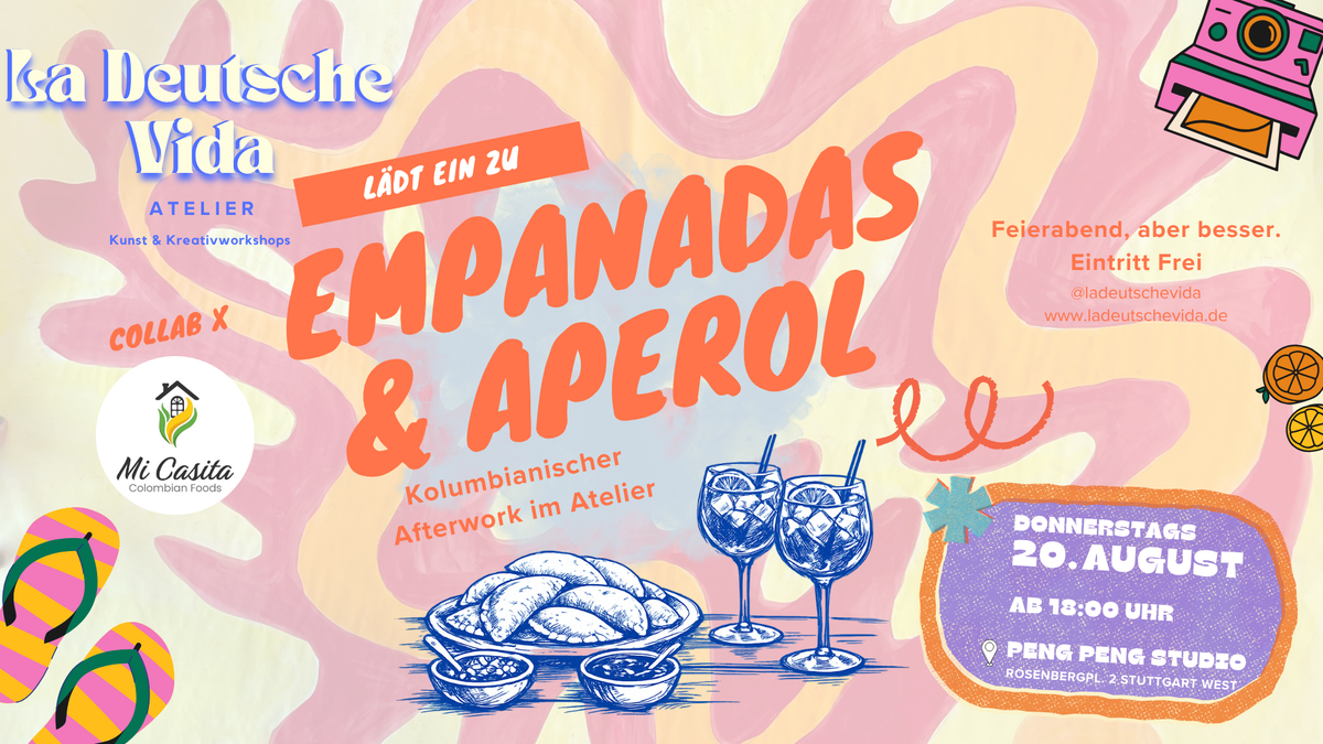 Titelbild der Veranstaltung EMPANADAS & APEROL 🍊🇨🇴 - Afterwork im Atelier x La Deutsche Vida