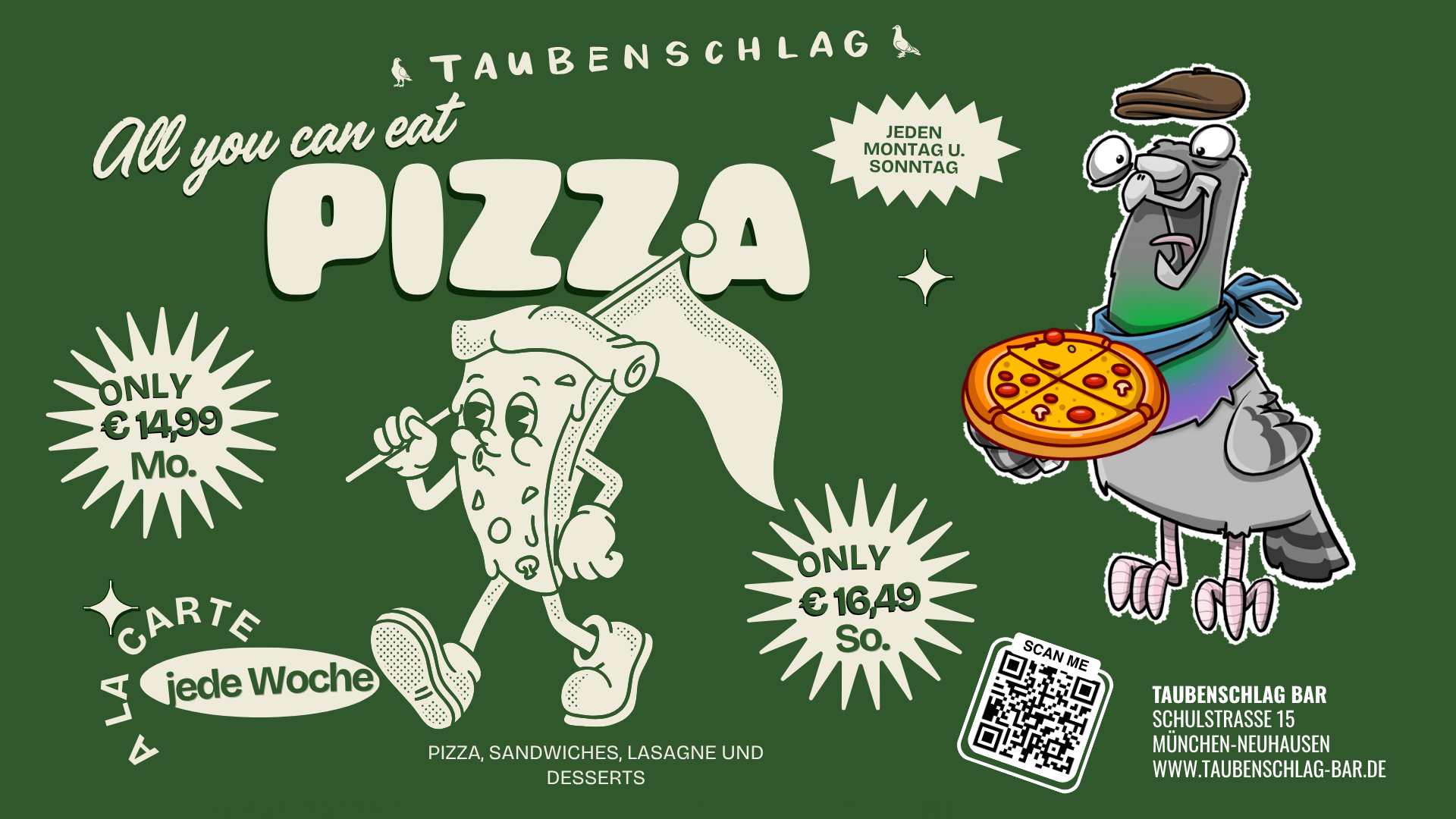 All you can Eat Pizza und Tiramisu in München Neuhausen jeden Sonntag und Montag