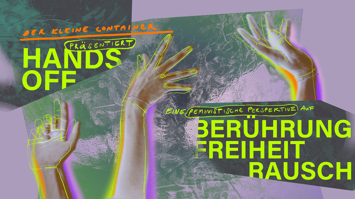 Visual von Hands Off – leuchtende Schrift und tanzende Hände
