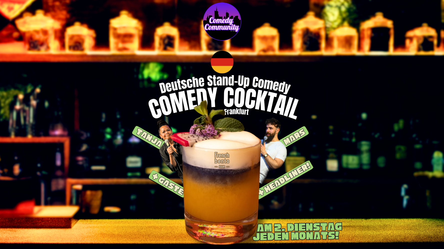 SHOWTIME! Deutscher Comedy Cocktail in der French Bento Bar (mit Host & Headliner)