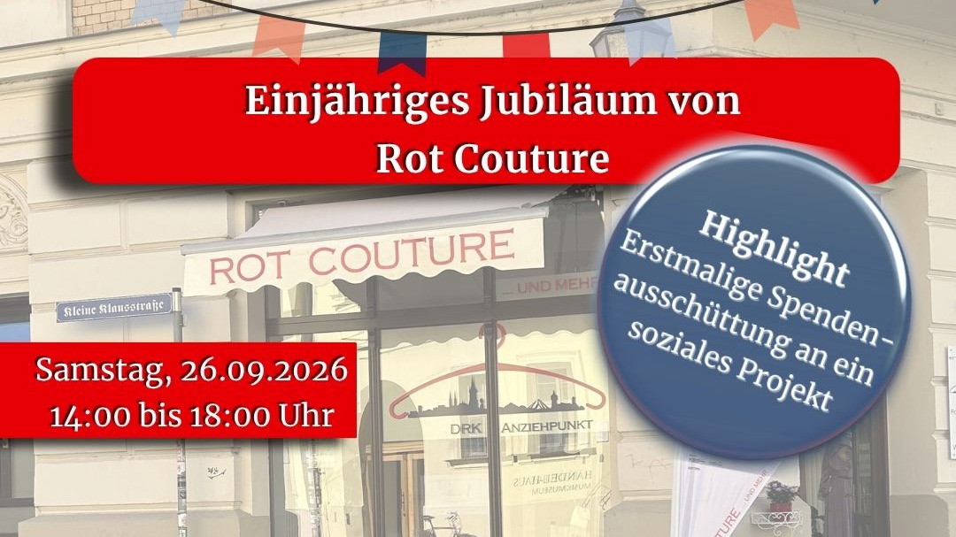 Titelbild der Veranstaltung Rot Couture: DRK-Kleiderladen feiert einjähriges Bestehen mit einem Jubiläumsfest