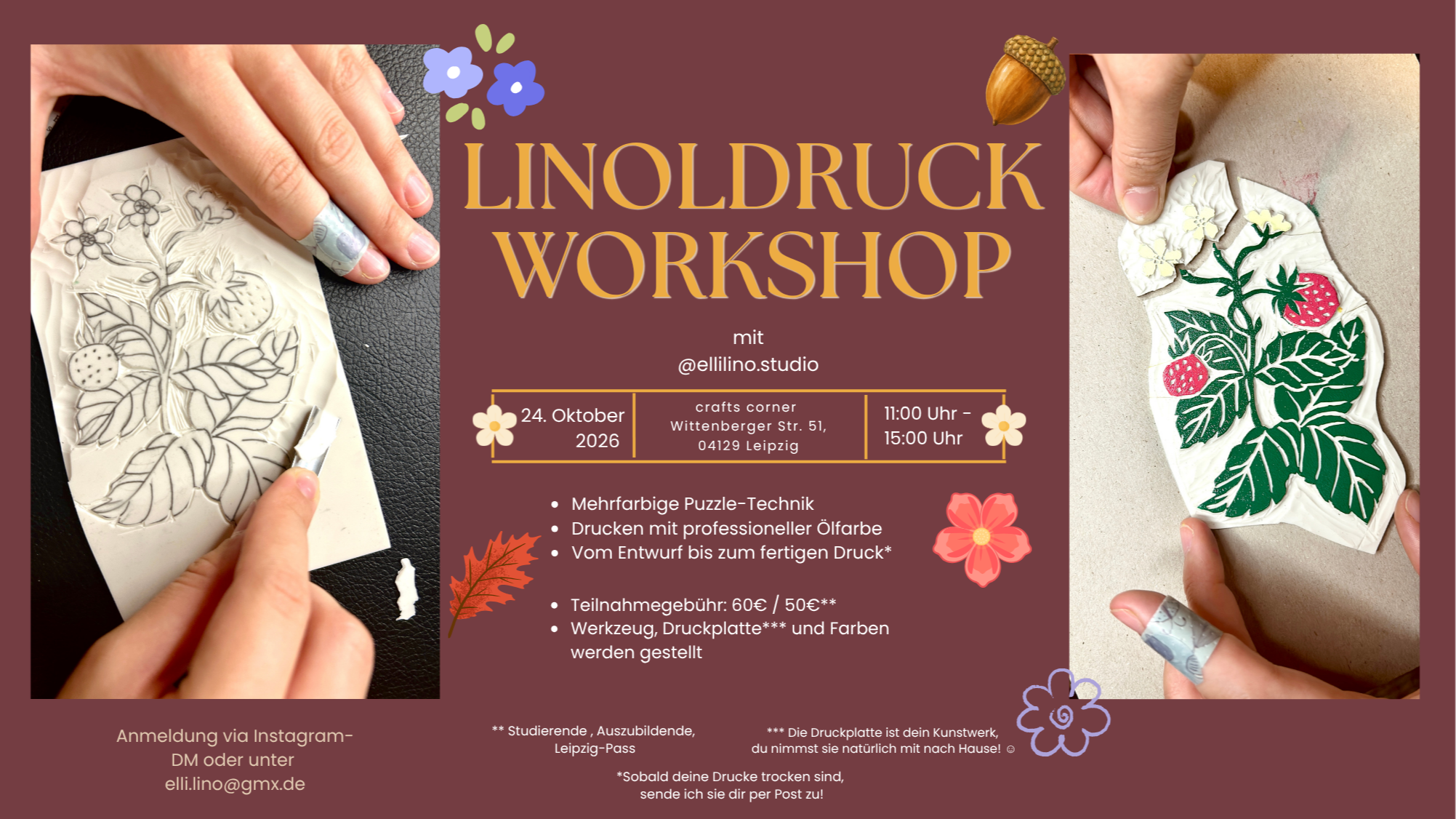 Linoldruck-Workshop Mehrfarbiger Blumenprint